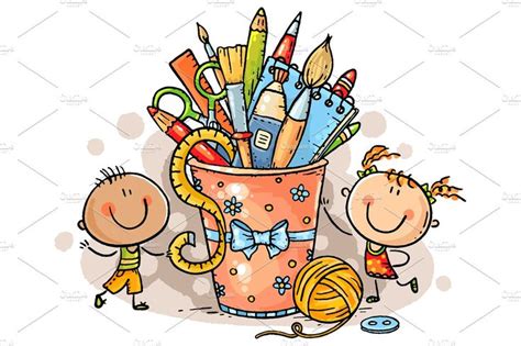 Creative Kids With Crafting Tools Cartoon Clip Art Kids Doodles
