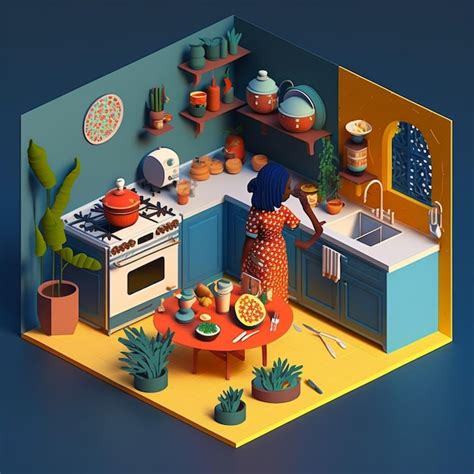 Premium Ai Image There Is A Woman Standing In A Kitchen With A Table And A Stove Generative Ai