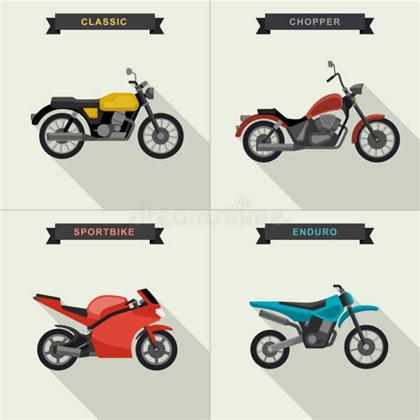 Motorcycles Illustrations Set Stock Vector Illustration Of Long
