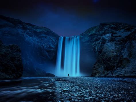 冰島，山石，瀑布，晚上 電腦桌布 1024x768 桌布下載