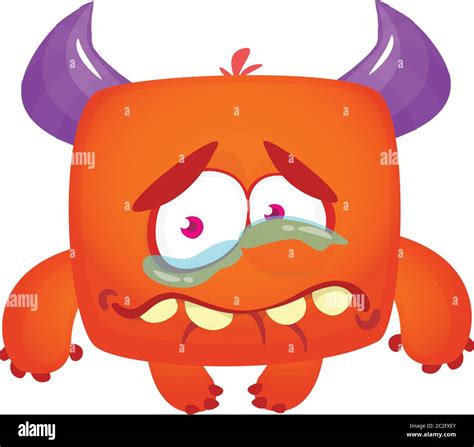 Funny And Sad Cartoon Monster Crying Vector Halloween Illustration