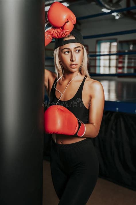 Beautiful Woman With The Red Boxing Gloves Attractive Female Boxer