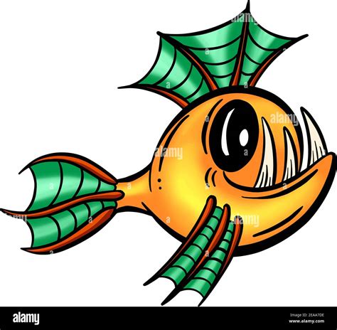 Colour Cartoon Anglerfish Fish Outline Illustration Vector Stock Vector
