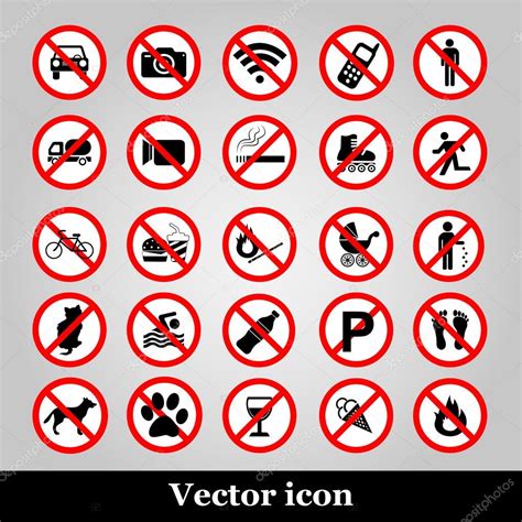 Establecer Iconos De Prohibición Símbolos Prohibidos Signos De Círculo
