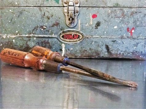 Two Long Vintage Wooden Handled Screwdrivers 12 Inch Flat Blade And