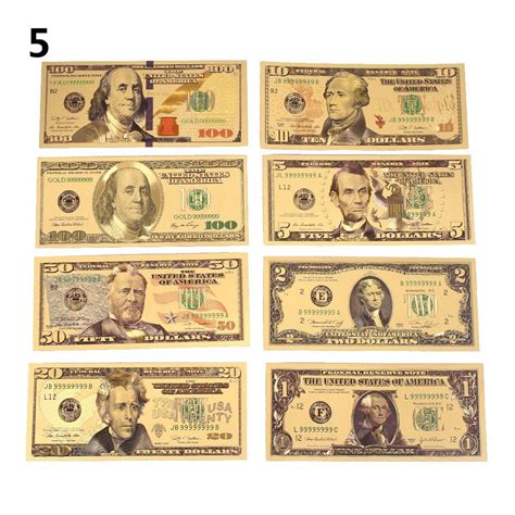 8pcs 24k Gold Plated Dollars Commemorative Notes Fake Money Gold Antique Collection 1 2 5 10 20