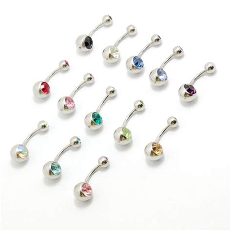Pcs Mix Color Surgical Steel Crystal Rhinestone Double Gem Belly