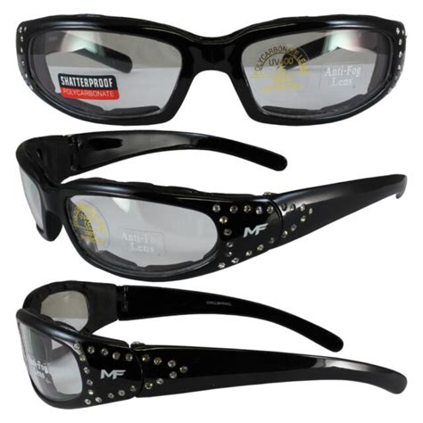 Mf Chill Padded Womens Motorcycle Riding Glasses Rhinestone Frames Clear Lens Ebay
