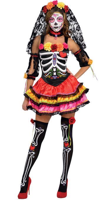 Adult Womens Mexican Day Of The Dead Bride Wedding Fancy Dress Halloween Costume Kleidung