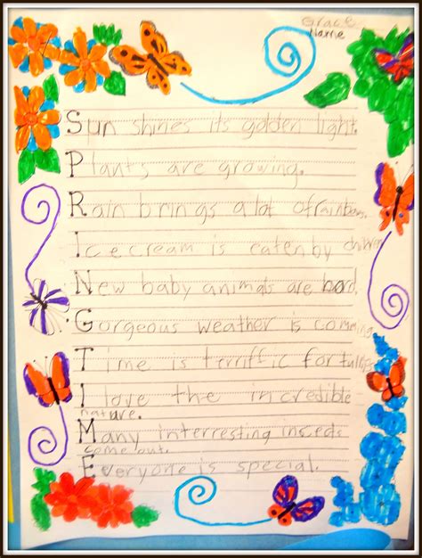 Patties Classroom Springtime Acrostic Poems And Pom Pom Flowers