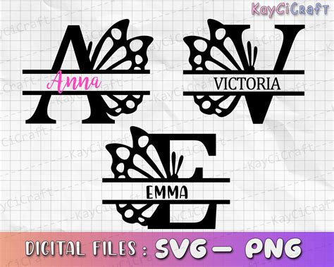 Butterfly Split Monogram Alphabet Svg Butterfly Etsy