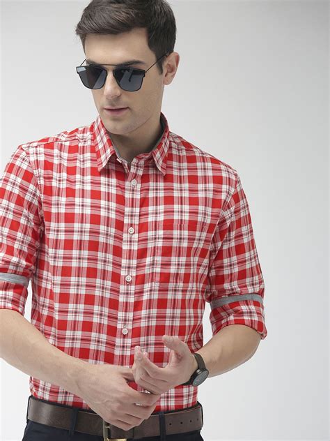 men red and white slim fit checked smart casual shirt casual shirts smart casual shirts casual