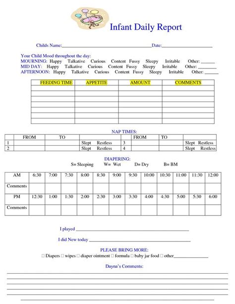 Daily Reports For Daycare Printable