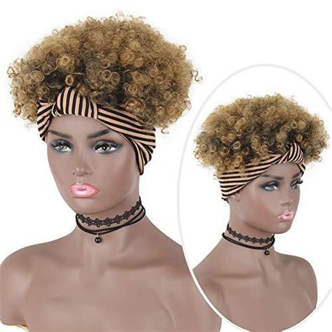 Afro Wigs For Black Women Headband Wig Head Wrap Wigs 2 In 1 Kinky Curly Wig With Headband