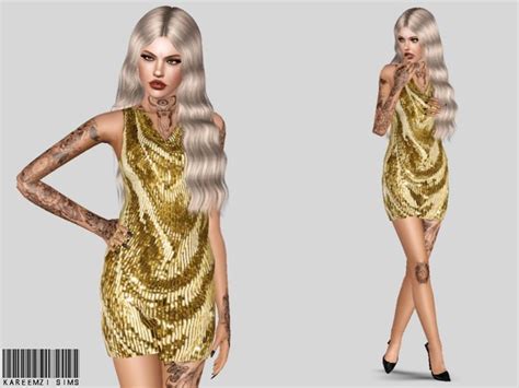 Gold Dress Sequin Party Dress Gold Party Dress Sims 4 Clothing