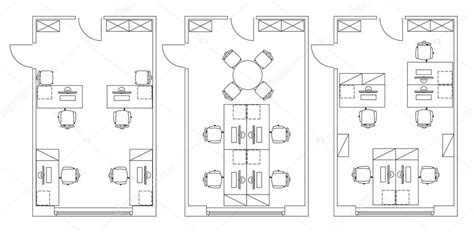 Standard Office Furniture Symbols On Floor Plans Stock Vector By