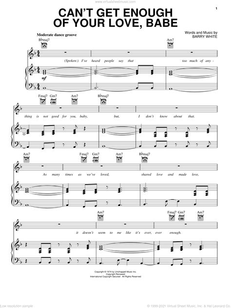 Cant Get Enough Of Your Love Babe Sheet Music For Voice Piano Or Guitar