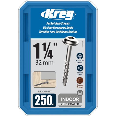 Buy Kreg Sml C125 250 Zinc Pocket Screws 1 14 Inch 8 Coarse Thread