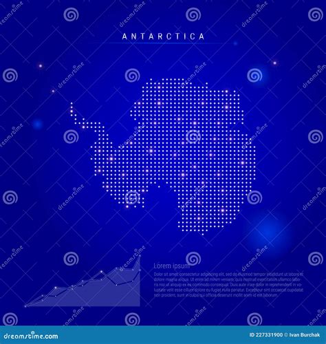 Antarctica Illuminated Map With Glowing Dots Dark Blue Space