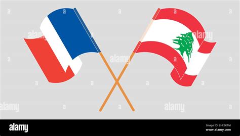 Crossed And Waving Flags Of Lebanon And France Vector Illustration