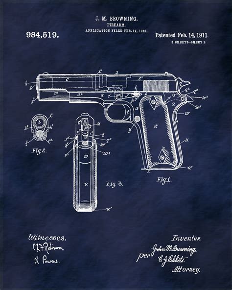 1985 Glock Pistol Patent Print Glock Pistol Poster Glock Firearm