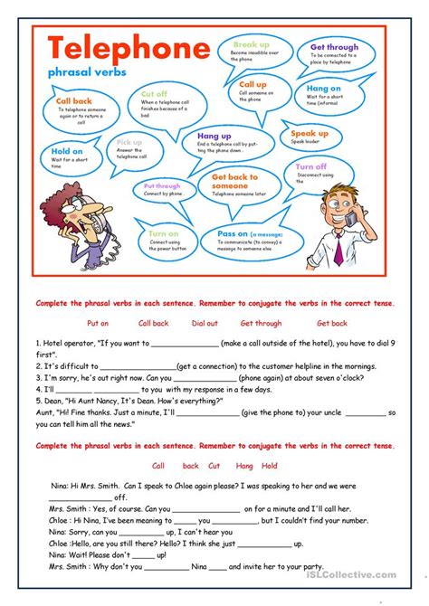 Telephone Phrasal Verbs English Esl Worksheets For