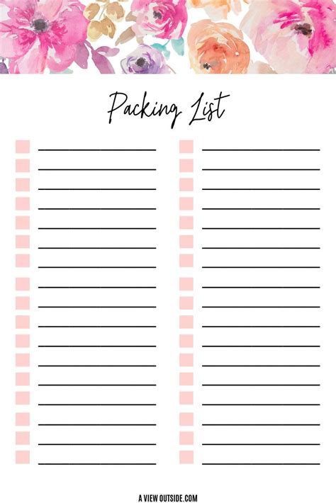 Blank Vacation Packing List Printable Packing List Template Ph