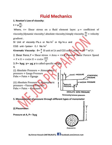 Mechanical Engineering Formulas Of Fluid Mechanics