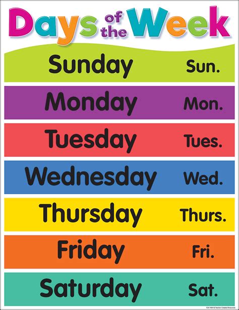 Days Of The Week Chart Free Printable Pdf Free Printable Worksheets