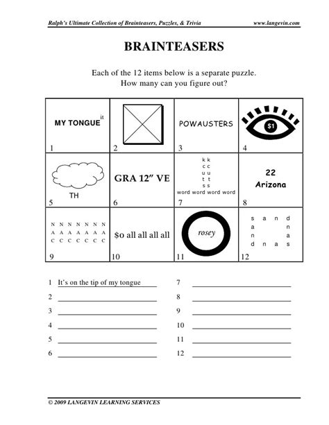 30 Brain Teasers Worksheets With Answers