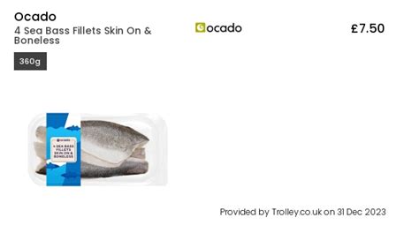 Ocado 4 Sea Bass Fillets Skin On And Boneless 360g Compare Prices And Where To Buy Uk