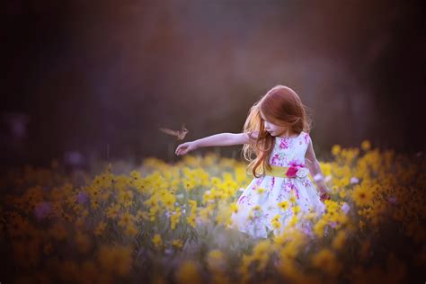 Kids Children Childhood Girl Little Princess Bird Flowers