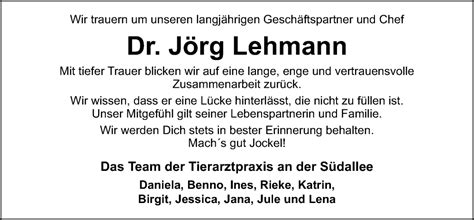 Traueranzeigen Von J Rg Lehmann Noz Trauerportal