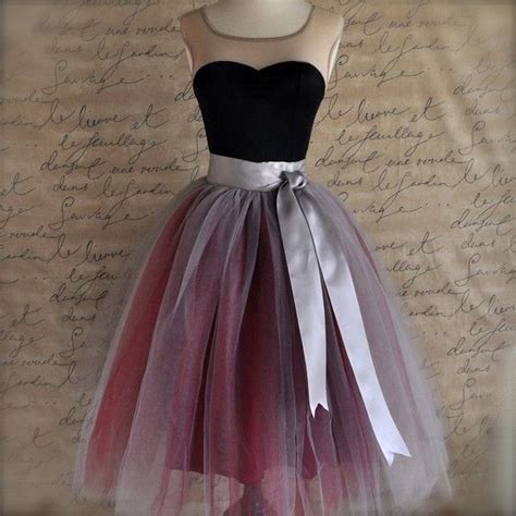 Tulle Skirt For Women In Burgundy And Grey Tulle Wide Silver Satin