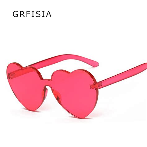 Grfisia Fashion Candy Colors Heart Shape Sunglasses Women Men Luxury Brand Designer Rimless Sun