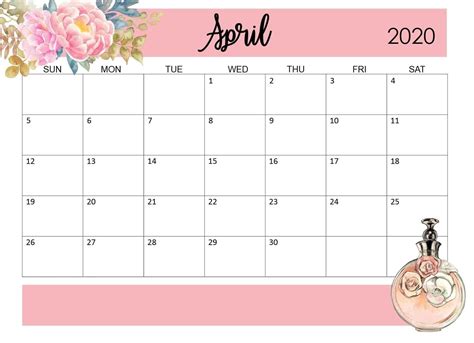 Free April 2020 Cute Calendar Calendar Printables Desk Calendar
