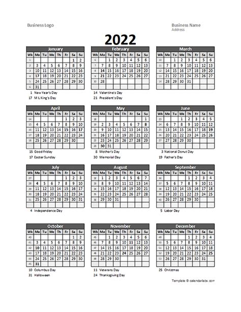 52 Week Calendar 2022 Excel