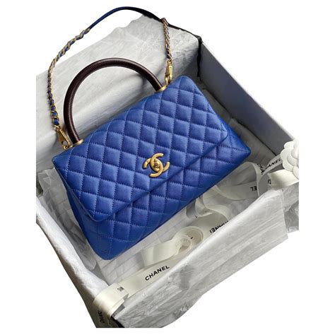 Chanel Coco Handle Bag Blue Leather Ref487170 Joli Closet