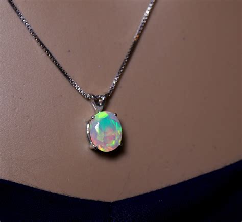Green Opal Necklace Genuine Opal Simple Necklace Silver Gemstone