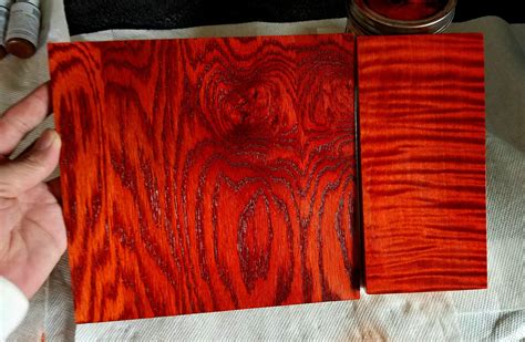 Fiery Vibrant Orange Wood Stain Using Liquid Solvent Wood Dye
