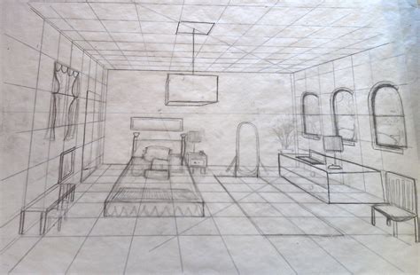 One Point Perspective Bedroom Drawing At Explore