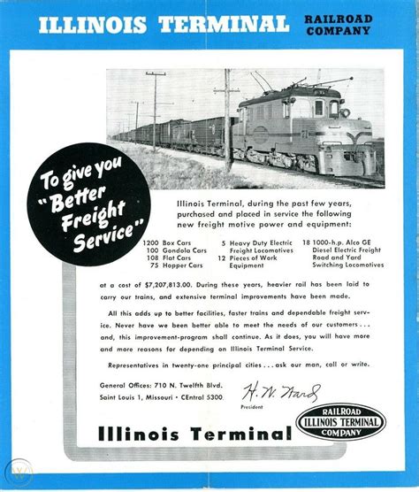 Illinois Terminal Railroad System Interurban Passenger Time Tableapril
