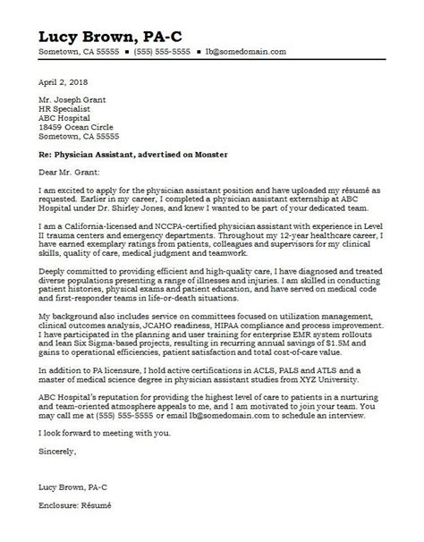 With my strong and diverse healthcare background, i. Physician Assistant Cover Letter Sample | Monster.com