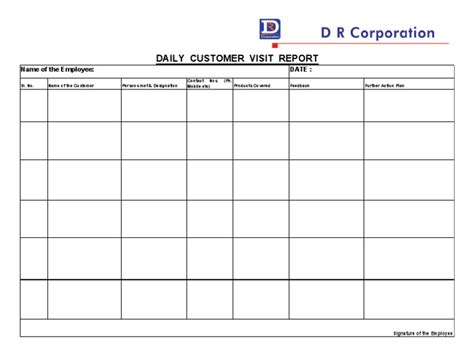 Daily Customer Visit Report Pdf Employee Business
