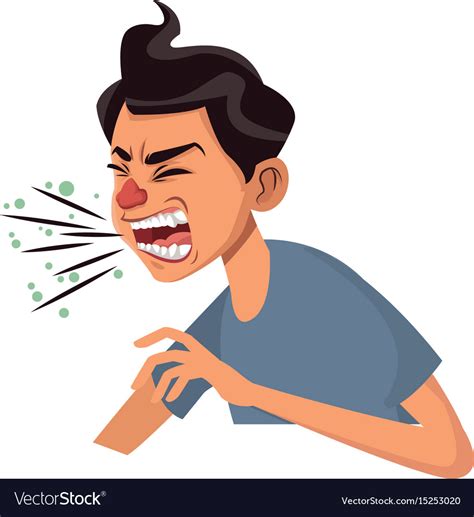 Coughing Man Sick Person With Cold Flu And Virus Vector Image