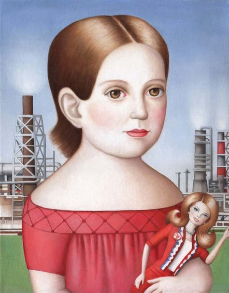 Amy Hill Girl With Doll Contemporary Early American Folk Art Oil