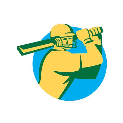 Cricket Player Batsman Batting Circle Retro Digital Art By Aloysius