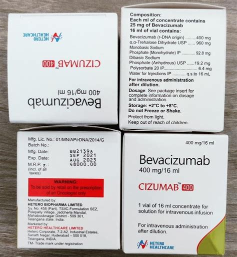 Hetero Drugs Cizumab 400 Mg Injection Bevacizumab Storage 2 To 8
