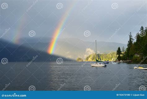 Double Rainbow Over Deep Cove North Vancouver Stock Photo Image Of