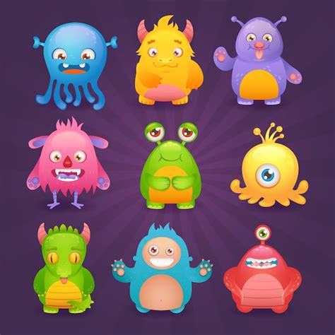 Premium Vector Cute Cartoon Monsters Funny Alien Character Set